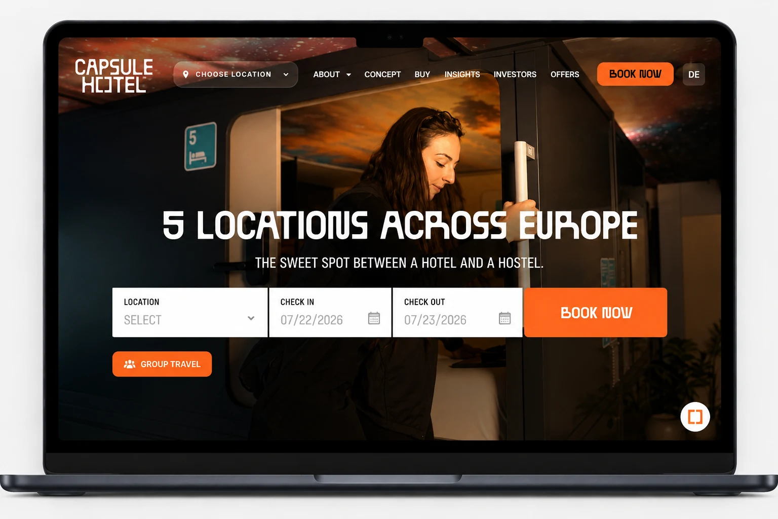 Capsule Hotel website homepage screenshot