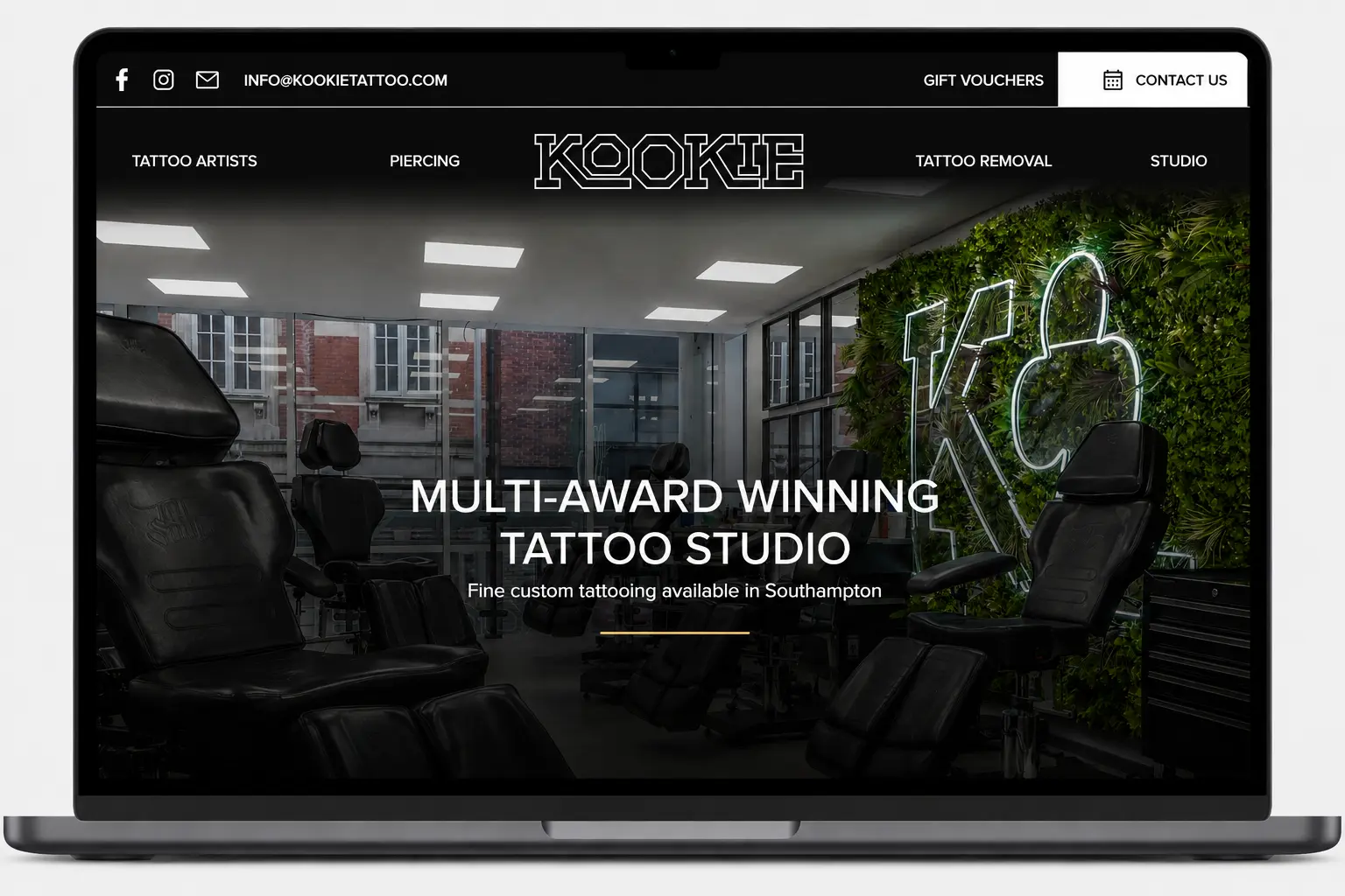 Kookie Tattoo website homepage screenshot